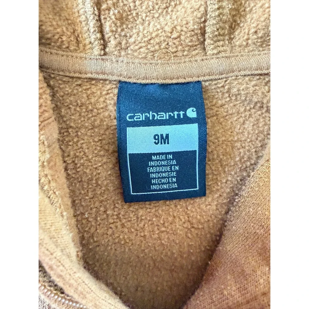 Carhartt Kids baby Orange Brown Full Zip Hooded Fleece Coverall Jumpsuit‎ 9M